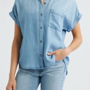 Cloth & Stone Denim Blue Button-Down Shirt
